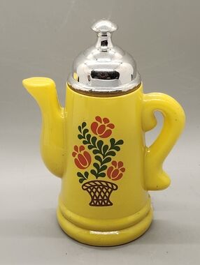 Avon Yellow Floral Ceramic Teapot with Silver Lid - Home Kitchen
